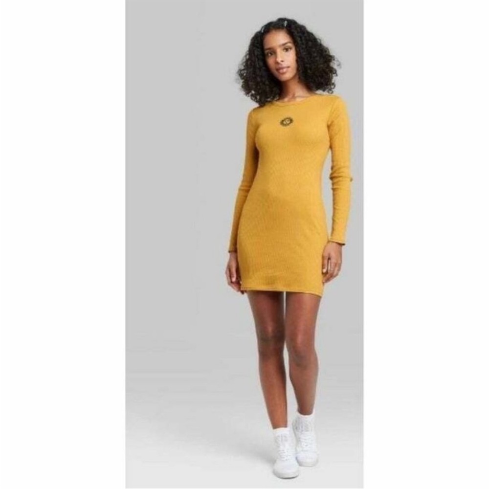 wild fable | Long Sleeve Mustard Dress with 🌞